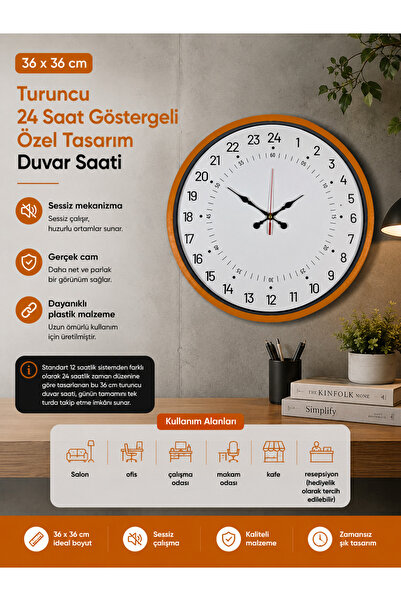 Other 36 Cm Turuncu 24 Saat Göstergeli Özel Tasarım Duvar Saati