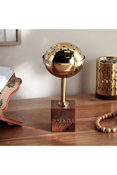 PAN HOME Afreen Metal Sphere Oud Burner 12x12x26cm - Gold