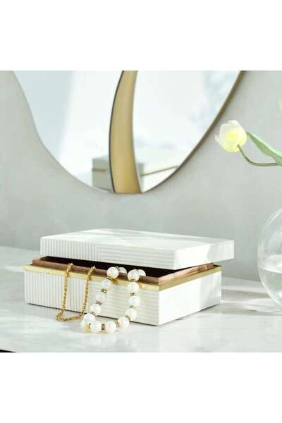 PAN HOME صندوق ديكور سانسا من الراتنج 23x15x8 سم - أبيض