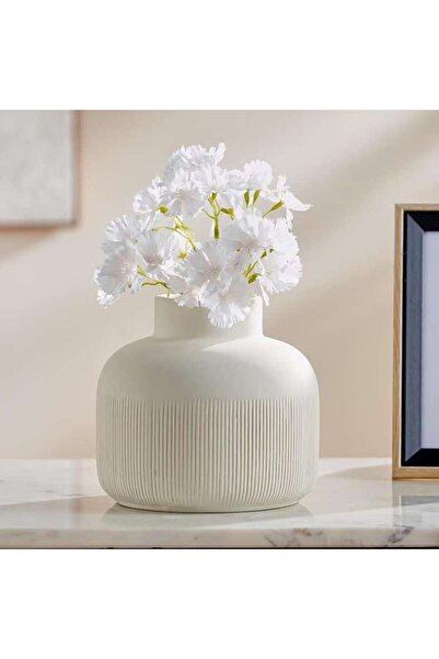 PAN HOME مزهرية سيراميك مزخرفة من روَّا 17.3×17.3×16.2 سم - بيج