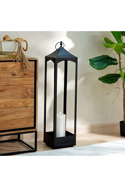 PAN HOME فانوس معدني مقوس من ماهينا 21.5×21.5×92 سم - أسود