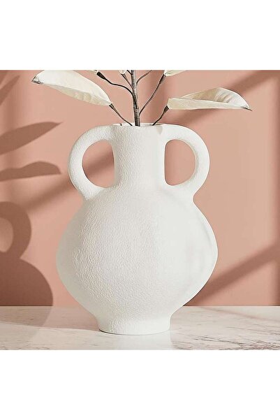 PAN HOME Bialy Paper Mache Decor Vase With Two Handles 30x30x42cm - Off White