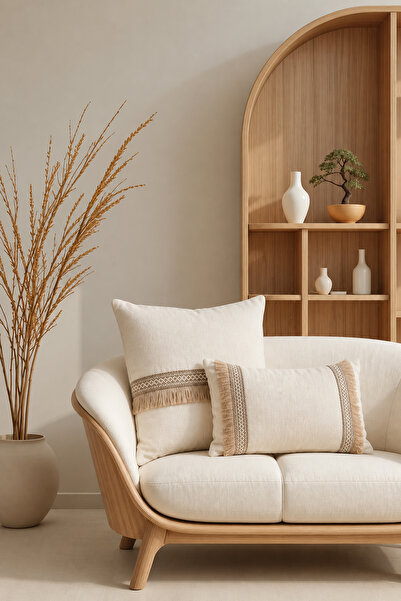 Vannes Home Jüt Püsküllü Doğal Dokulu Bohem Kırlent Kılıfı 2'Li 43x43 35x45