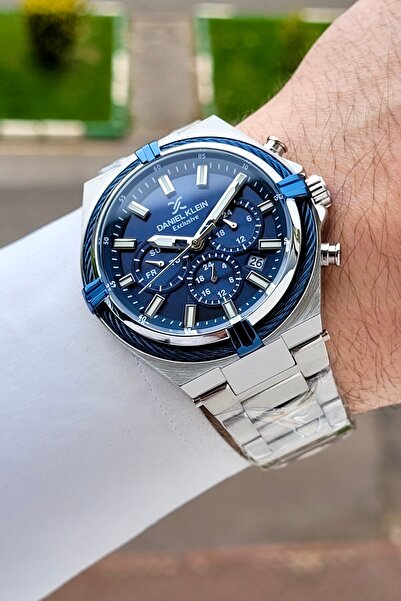 Daniel Klein Dial Navy Blue Band Silver Color 44 mm Gift Boxed Internal Indic...