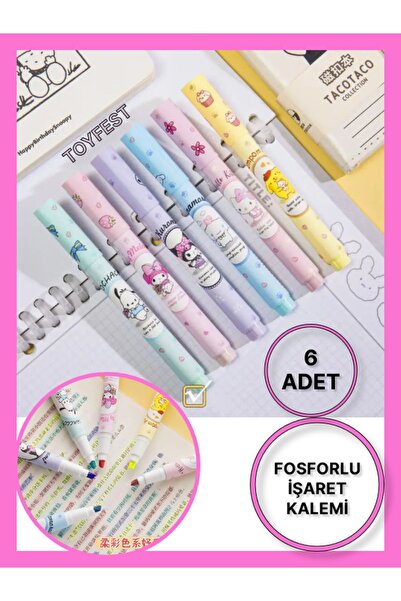 TOYFEST Fosforlu Kalem Seti - Hello Kitty - Kuromi - My Melody - Cinnamoroll ...