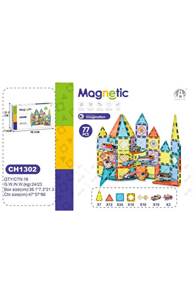 TOYFEST Magnetic 77 Parça Manyetik Yapı Blokları Eğitici Zeka Oyunu Montessor...