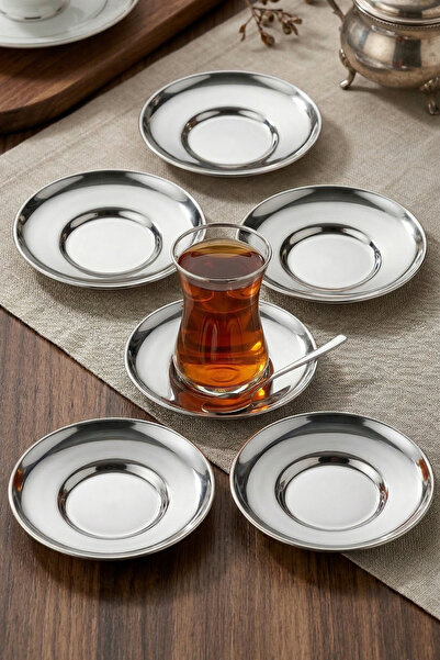 ÖzSa Home Rio Silver 6-Piece Steel Tea Plate 18/10 Silver Compatible with All...