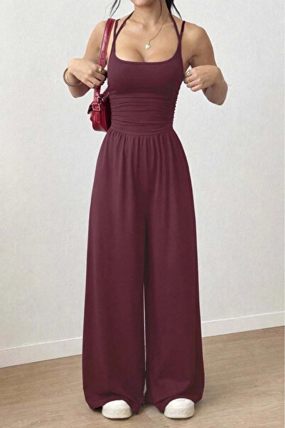 Butik Women's Strappy Round Neck Long Viscose Jumpsuit