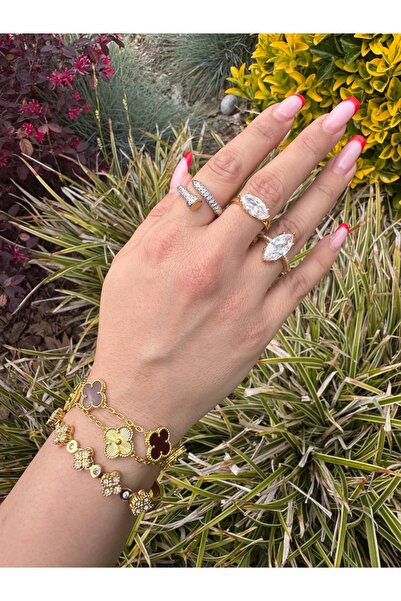 MOD10 Helen Jewerly Markiz yatay Elmas kesim tektaş ayarlanabilir gold yüzük