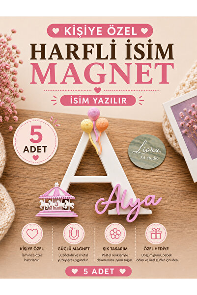 Liora3dStudio Kişiye Özel Harfli İsim Magnet | Doğum günü- BabyShower - Yenid...