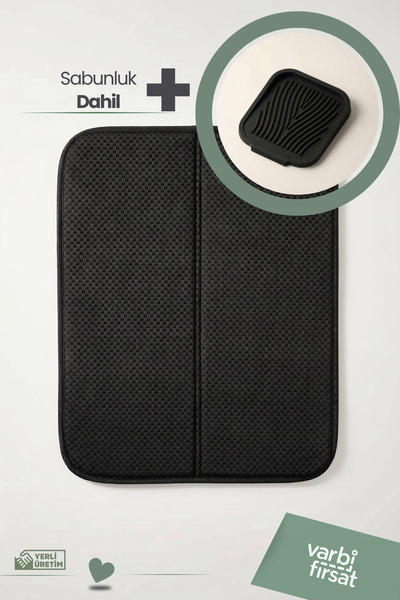 Varbifırsat 2'li Set Kurutma Matı, Sabunluk ve Yağdanlık Altlığı, Mikrofiber ...