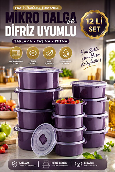 ego home Mikrodalga Ve Difrizde Kullanılabilen Saklama Kabı Seti Yuvarlak 12'...