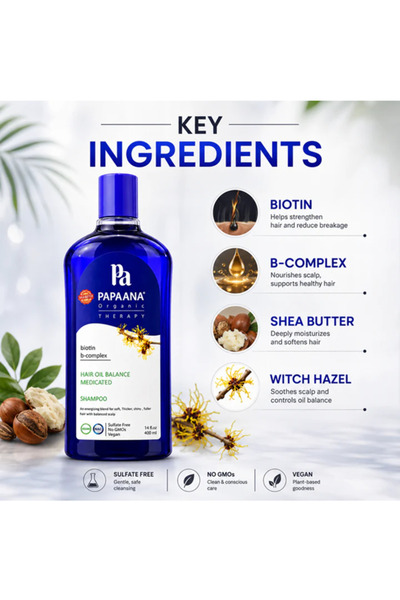Papaana Organic Therapy Hair Oil Balance Medicated Shampoo For Oily Scalp 400ml