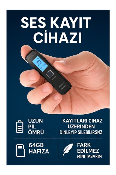NEVARSA2023 KB60 Dijital Mini Ekranlı 32GB Ses Kayıt Cihazı MP3 Çalar Ders Ka...