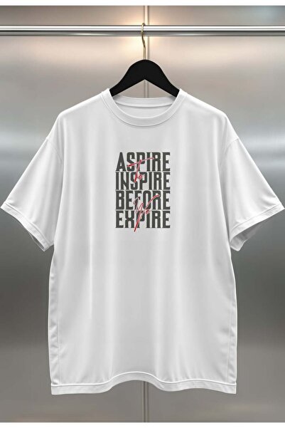 buzagi tasarım ürünleri Aspire Digital Printing Oversize White Unisex T-Shirt