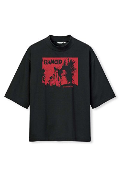 buzagi tasarım ürünleri Rancid Digital Print Oversize Black Unisex T-Shirt