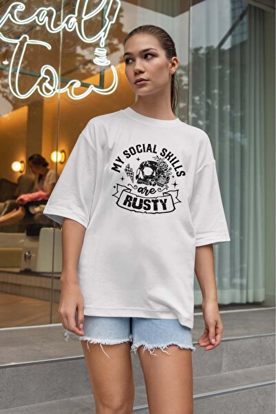 buzagi tasarım ürünleri Sarcastic Oversize Unisex White T-Shirt