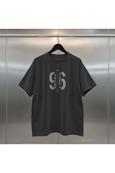 buzagi Track Digital Printed Oversize Black T-Shirt