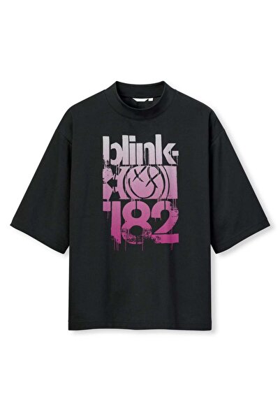 buzagi tasarım ürünleri Blink 182 Digital Print Oversize Black Unisex T-Shirt