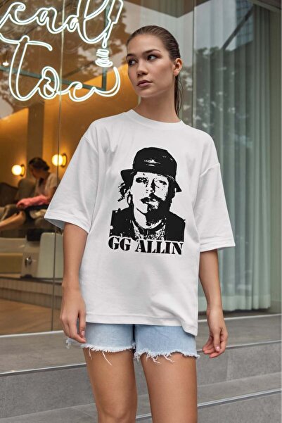 buzagi tasarım ürünleri تي شيرت أبيض للجنسين من GG Allin بمقاس كبير