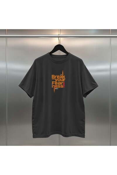 buzagi tasarım ürünleri Break Your Fearness Digital Print Oversize Unisex Bla...