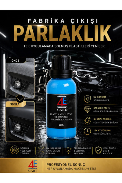 4E Plastik Yenileyici Ve Onarıcı Seramik Kaplama UV Koruyuculu 50 ml Cam Şişe