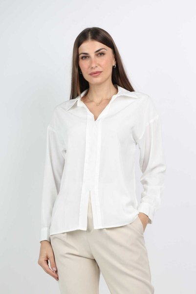 mica Women's Long Sleeve Button-Up Blouse with Front Buttons