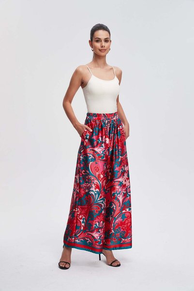 Nichii Women's Printed Long Trousers with Elastic Waistband