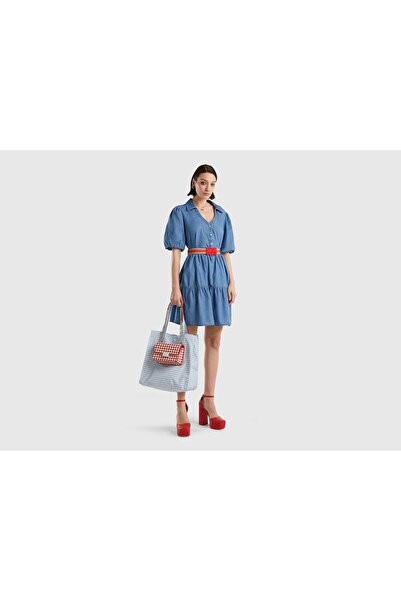 United Colors of Benetton Women's Ruffled Chambray Short Dress
