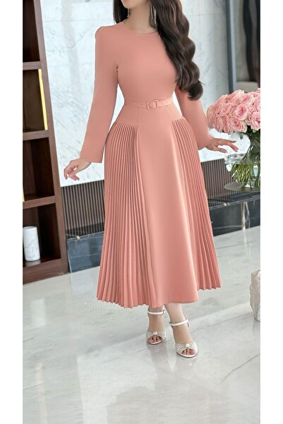 Livia Women's Midi Plain Long-Sleeve Dress