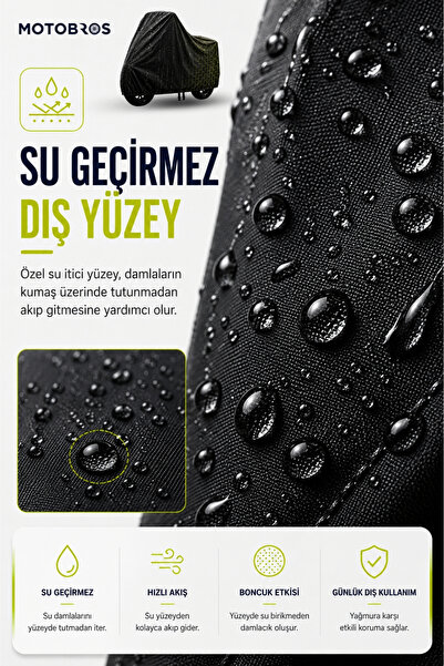 Motobros Su Geçirmez SİYAH Motosiklet Brandası – Dayanıklı Kalın Kumaş, 4 Mevsim – CF 250 SR Uyumlu