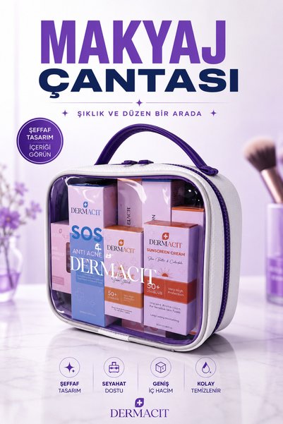 DERMACIT Skin Care and Makeup Bag Large Size (XL) Transparent, Waterproof and Durable Organizer