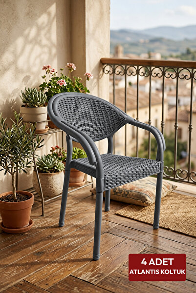 Alezy Atlantis Rattan Kollu Koltuk 4 Adet Antrasit