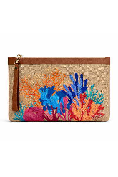 Garden Marine Mercan Bahçesi Panç Nakışlı Jüt Clutch 32*22