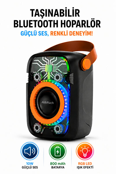 Abbruch Taşınabilir Bluetooth Hoparlör 10W Güçlü Ses RGB LED Işıklı TF Kart U...