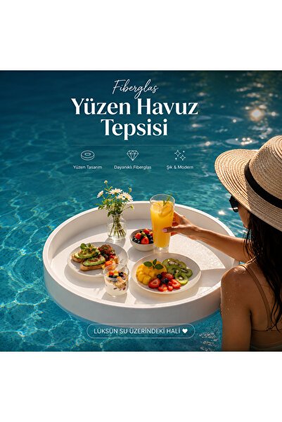 polysanat Fiberglas Havuz Tepsisi/Yüzen Kahvaltı Tepsisi/Floating Tray/60 cm ...