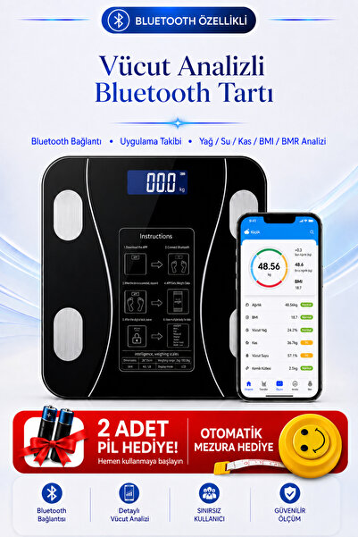 Repai ProScale Bluetooth Akıllı Baskül Vücut Analizli Yağ Su Kas BMI BMR Ölçe...