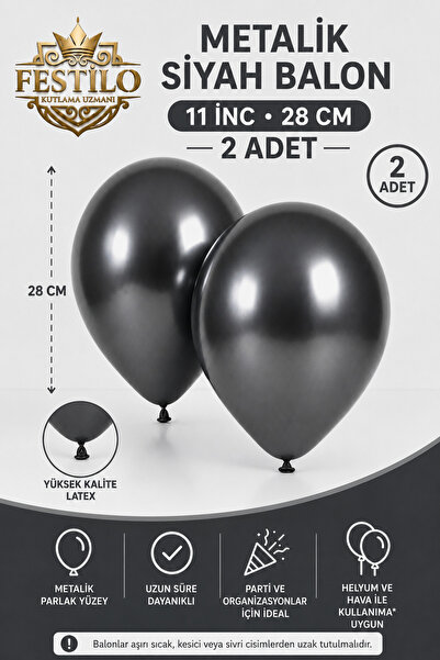 FESTİLO Metalik Latex Balon 11 İnç 28 Cm 2 Adet Doğum Günü Parti Süsleme Balonu