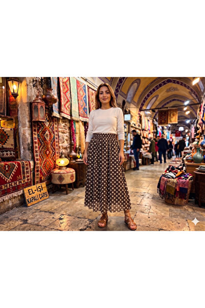 HANIMCA GİYİM FUSTĂ DIN ȘIFON CU MODEL POATELATE, CU TALIE ELASTICĂ, CU CĂPTU...