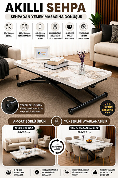 Smart Coffee Table Home Top Table Mdf White Marble Oval Corner Bottom Mechanism Black Color