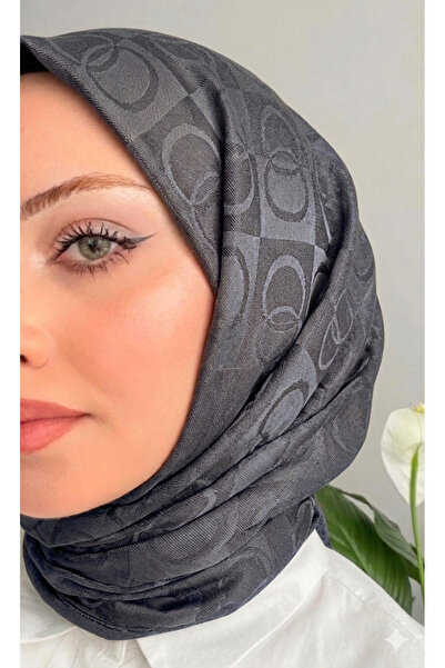 Tierra BELDİA Tesettür Kadın◆Halka Desen◆Dama Desen◆%100 Pamuk Naia Şal◆Füme