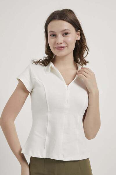 Arma Life ARMALIFE 26651 YAKALI FERMUARLI ESNEK KADIN T-SHIRT
