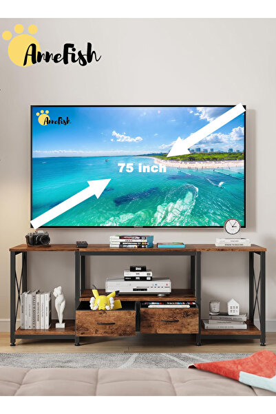 AnneFish طاولة تلفزيون 160*40*52 سم لأجهزة التلفزيون حتى 75 بوصة مع أرفف تخزي...