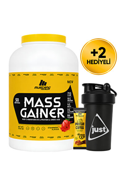 Mustang Nutrition Mass Gainer Karbonhidrat Tozu 5000 Gr 50 Servis Çilek + Sha...