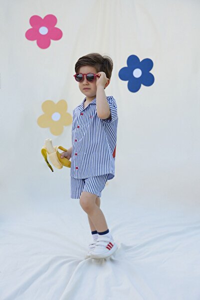 Miela Kids طقم قميص وشورت مخطط برسومات كرتونية