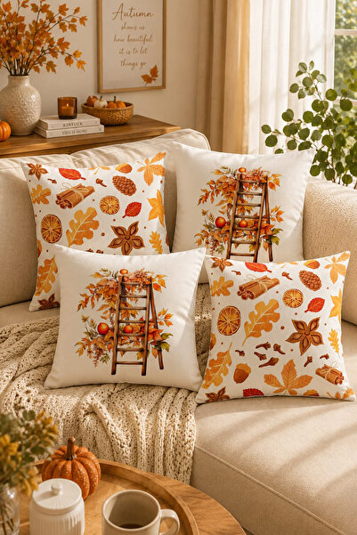 Bertille Home Seria de toamnă - Set de 4 perne de aruncare cu imprimeu digita...