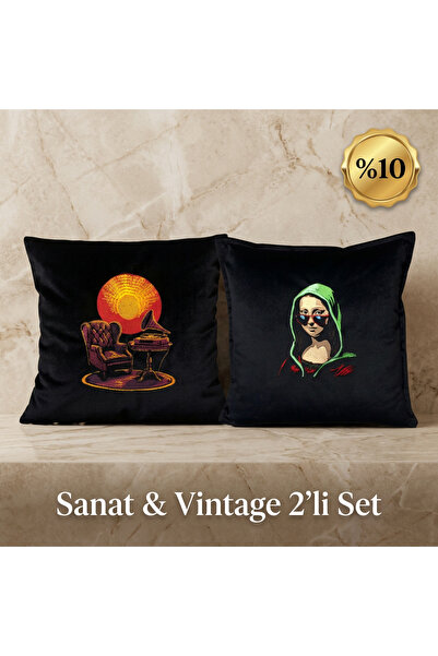 harmony factory Art & Vintage Set of 2 Velvet Throw Pillows - Embroidered Dec...