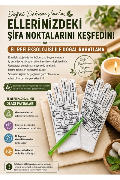 Metanoyaco Refleksoloji Masaj Eldiveni (Yeşil veya Turuncu Masaj Çubuğu + Eld...
