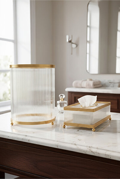 SQUALO Squalo Tissue Box and Wastebasket Set – Elegant Living Room Organization