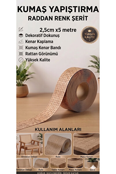 Aybas 2,5 cm x 5 Metre Rattan Desenli Dekoratif Şerit – Kendinden Yapışkanlı ...